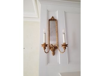 Pair Of Antique Double Electric Two Candle Light Wall Sconces With Mirrored Back