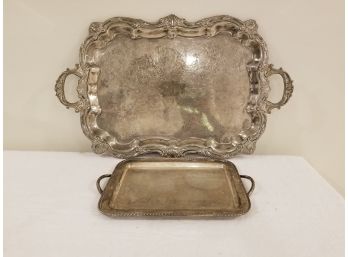 Pair Of Rectangular Silver Plate Platters With Handles