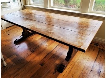 Wonderful Rustic Weathered Reclaimed Wood Trestle Dining Table With Two 18' Leaves