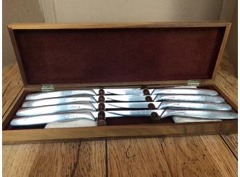 1947 Gerber-12 Legendary Blades Set Of 8 Miming Steak Knives Carbon Blades