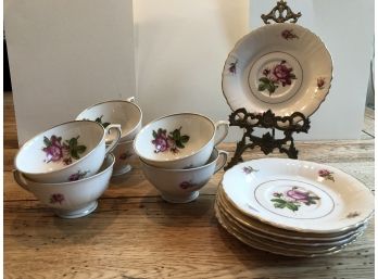 6 - Cabbage Rose Cups & Saucers, Victoria Federal Shape Syracuse China, Made In America