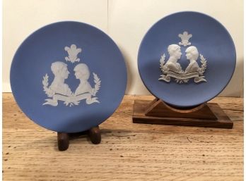 2 -Vintage Wedgwood Jasperware Royal Wedding Classic White On Blue Charles And Diana 1981