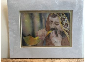 Man Blowing Shofar Matted Print 8x10