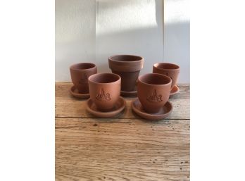 5 Clay Pots W/saucers