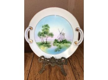 7 3/4' Nippon Handpainted Mint Dish Windmill Scene