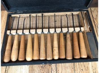 12 Pc Best English Steel Wood Carvers' Tools Set/braunsdorf-mueller Co. In Original Box