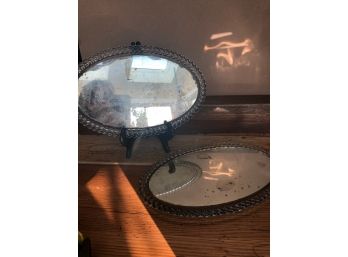 2 Antique Glass Framed Oval Mirrors