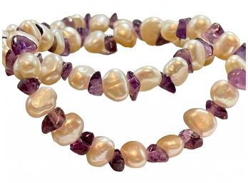 Honora - Pair Of Freshwater Pearl & Amethyst Stretch Bracelets (2 Of 2)