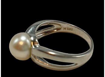 Honora 925 Sterling Silver With Single Freshwater Pearl, Size 9.75