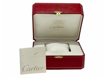 Cartier,  Authentic Red Leather Watch Box With Gold Details, Working Latch, Display Pillow & Booklet