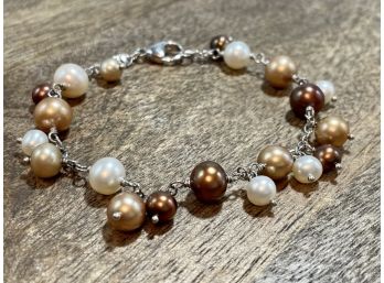 Honora Tri-color Freshwater Pearl Bracelet W/sterling Silver Chain & Clasp