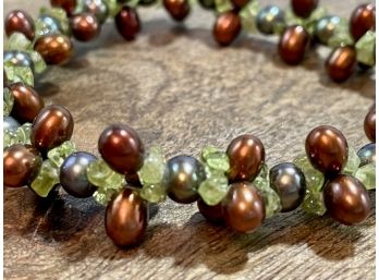 Honora Freshwater Pearl & Peridot Cluster Stretch Bracelet.