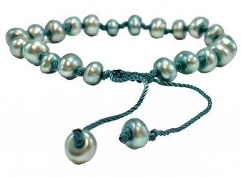 Honora Adjustable Freshwater Pearl & String Knotted Bracelet. Teal