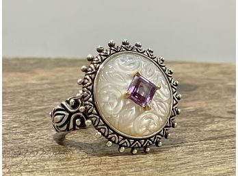 NWT-Barbara Bixby 18K Gold/925 Sterling Silver & Mother Of Pearl & Amethyst Ring Size: 6.5