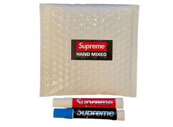 Supreme Set Of 2 Hand Mixed Paint Sticks. New In Factory Wrap. Bonus Stickers Included