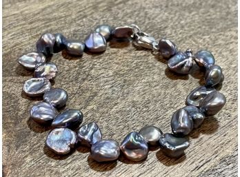 Honora Deep Purple, Iridescent Freshwater Keshi Pearl Bracelet With Sterling Clasp. 9 1/2 Inch