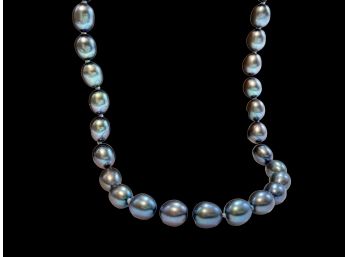 Honora 18 Inch Black/Blue Oval Freshwater Pearl Necklace With Sterling Silver Clasp