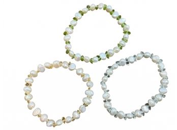 Honora, 3 Freshwater Pearl, Citrine, Topaz & Peridot Stretch Bracelets