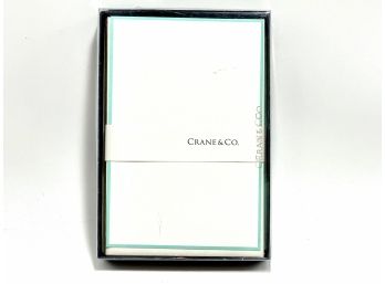 Crane & Co Note Cards With Aqua Border 4 1/4 X 6 3/8  (box Of 9)