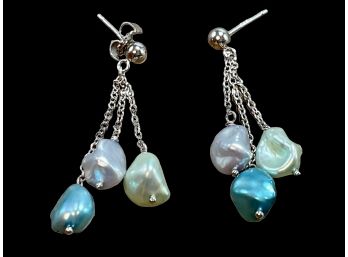 Honora Tri-color Freshwater Pearl & Sterling Silver Chain Drop Earrings