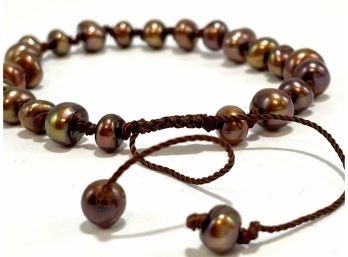 Honora Adjustable Freshwater Pearl & String Knotted Bracelet. Bronze