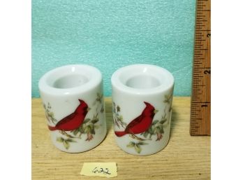 West German Candlestick Holders With Cardinals