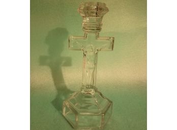 Vintage Glass Crucifix Candlestick Holder
