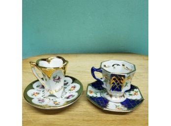 2 Mini Aveiro Portugal Cups And Saucers - Hand Painted