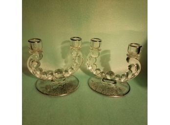 Pair Of 6' Tall Double Candlestick Holders W/ Silver Overlay