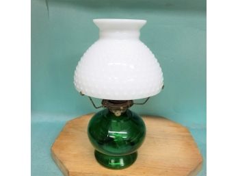Green Emerald Eagle Oil Lamp W Hobnail Milk Glass Shade