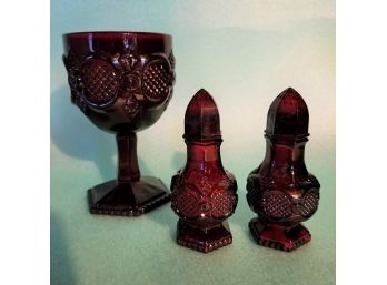 4.5' Cape Cod Ruby Salt And Pepper Shakers And Large Glass