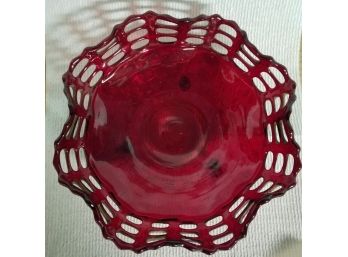 Fenton Ruby Red Basket Wave Footed Dish