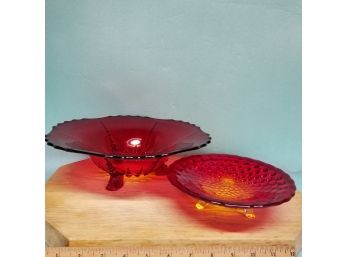 Beautiful Fenton Red Orange Yellow Art Glass Dishes (2)