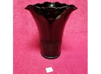 1937 LC Smith Glass Black Amethyst Embossed Vase  7' Tall