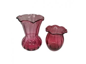 2 Fenton Cranberry Glass Vases