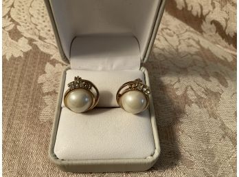 JJG Gold Tone Earrings With Rhinestones And Faux Pearls - Lot #2