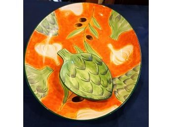 Festive Ceramic Hand Painted 'Clay Art' Bowl & Dish Duo - Artichoke & Veggie