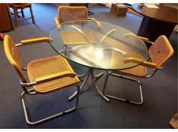 Glass Table And Three Wicker Chairs (chairs Made In Italy)