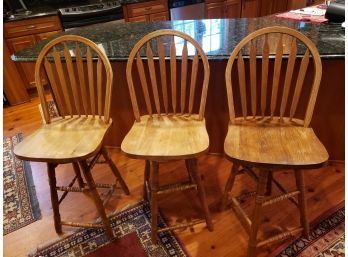 Trio Of Light Wood Bar Stools With Back