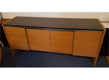 MCM Office Credenza Light Wood And Laminated Black Top