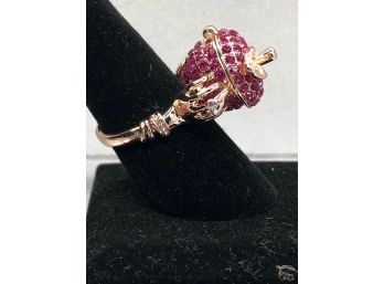 Goldtone & Rhinestone Encrusted Perfectly Poison Ring - Size 8