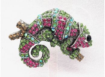 Large Rhinestone Encrusted Chameleon Brooch