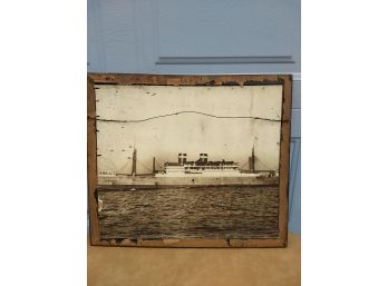Antique Steam Ship Picture In Frame.