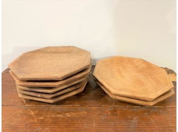 Set Of Seven Wooden Octogen  Plates