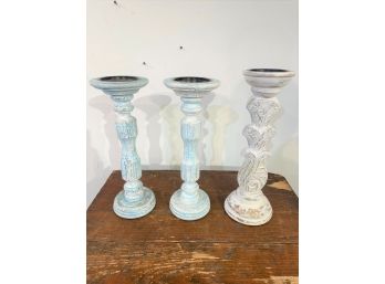 Lot Of Three Wooden Candlesticks