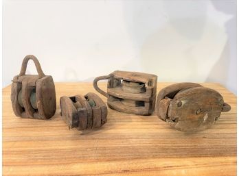 Lot Of Four Antique Wooden Pullies