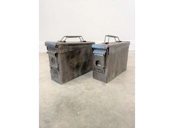 Lot Of Two Vintage Polished Metal Ammo Boxes