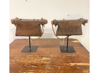 Lot Of Two Vintage Indian Spice/oil 'purses' On Custom Stands