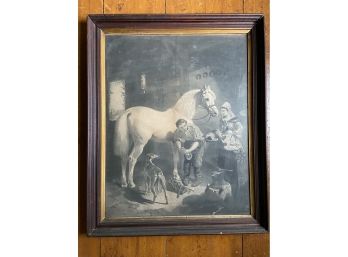 The Village Blacksmith Engraving Artwork 28x34in Framed Glass Large Nearly 3ft Tall A Real Beauty