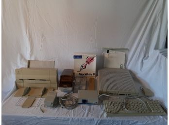 Vintage Mac Style Writer Lot Including Printer, Hard Drive, Discs, Keyboard. Cables  Ac Adapter Instructions.